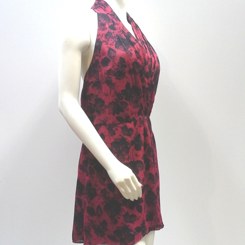 Chiffon Halter Wrap Dress Tunic Top Mini Dress Red Black Print Sz Small